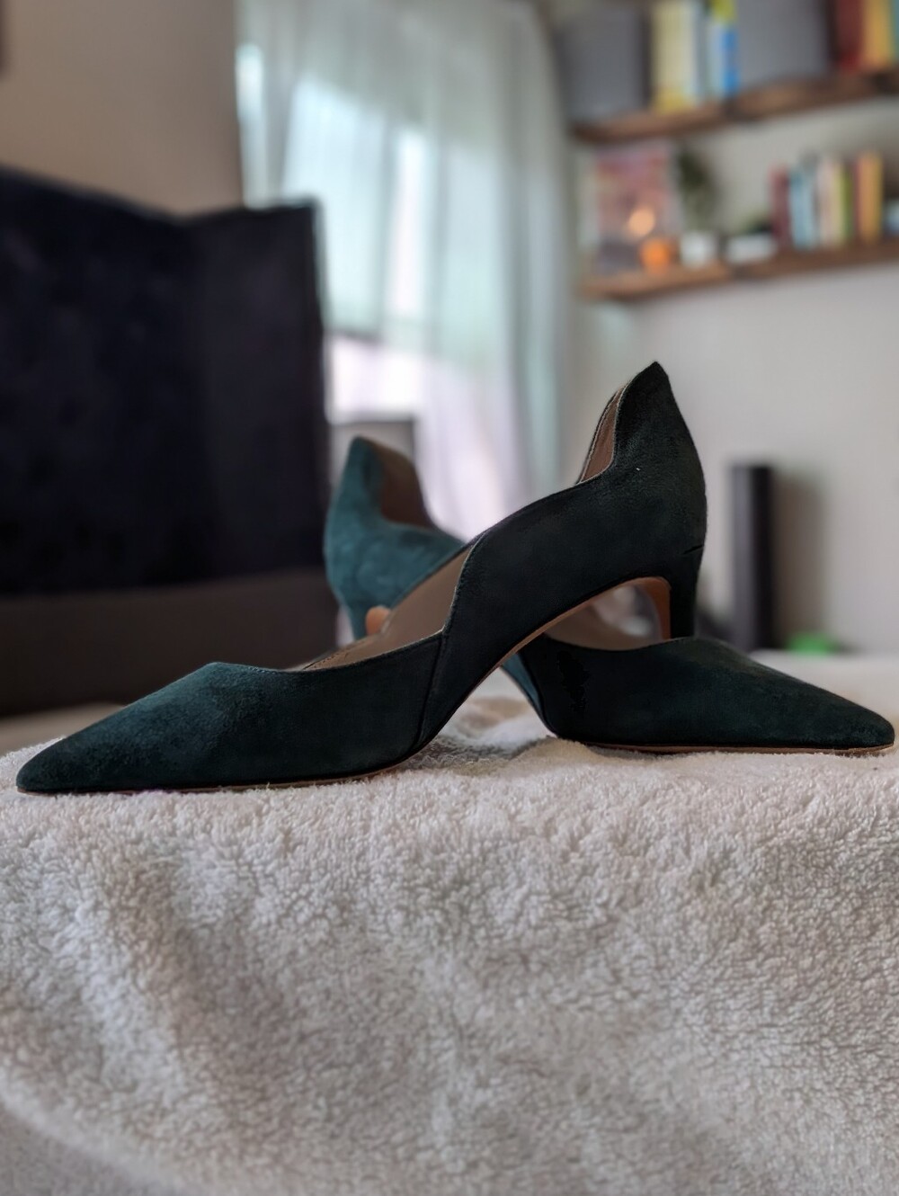Women's Teal Suede Pointed-Toe D'Orsay Pumps